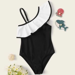 Girls one shoulder ruffle swimsuit